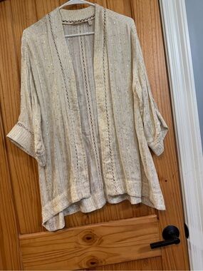 Soft Surroundings Cream Metallic-Thread Open Cardigan